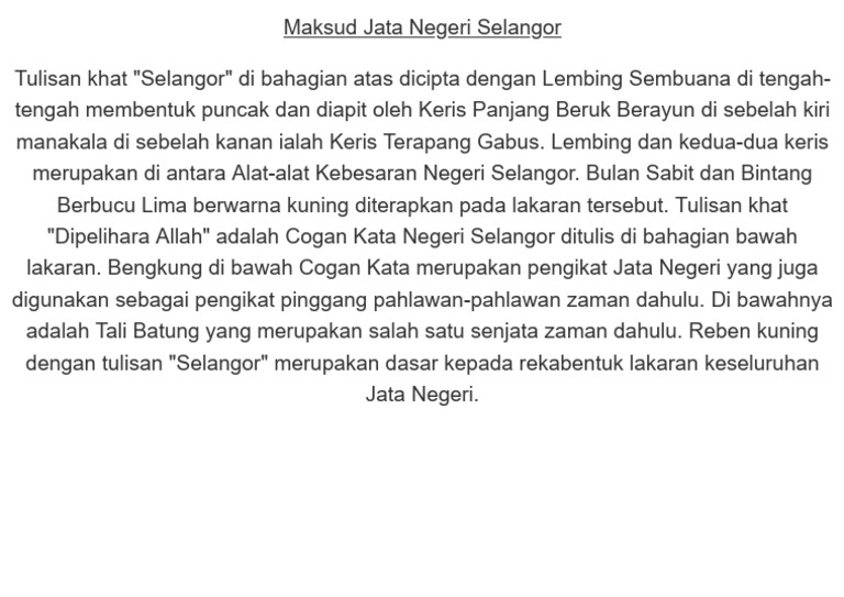 Maksud Jata Negeri Selangor Darul Ehsan | PDF