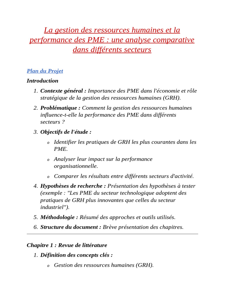 Impact de la GRH sur la performance PME | PDF | Gestion des ressources ...