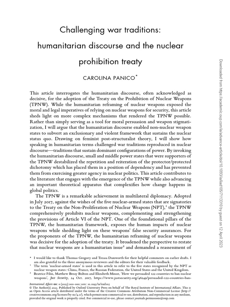 Challenging War Traditions Humanitarian Discourse | PDF | Treaty On The ...