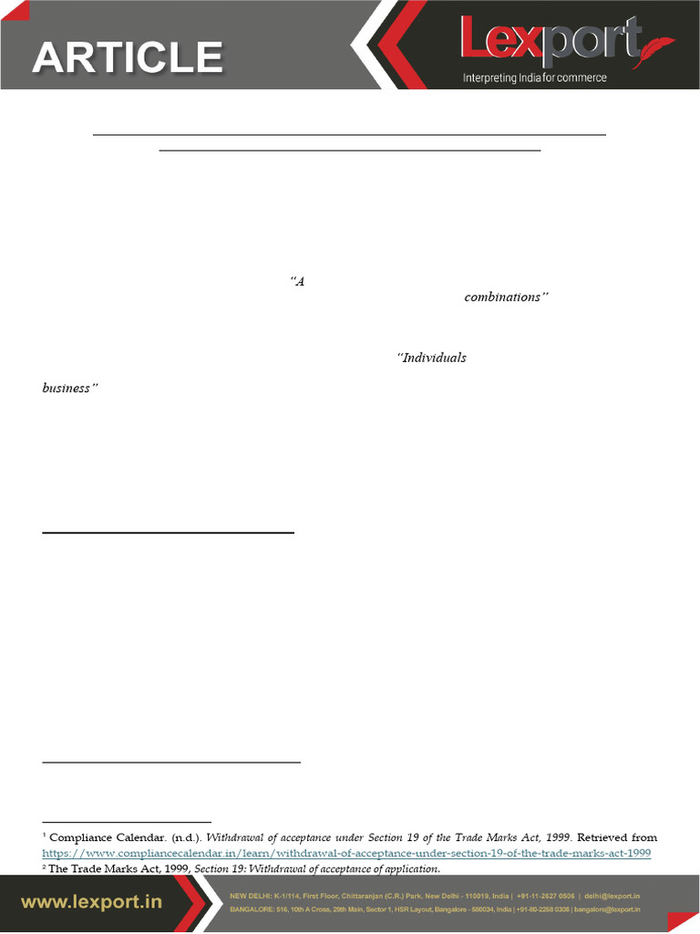 Image showcasing Article I WITHDRAWAL OF ACCEPTANCE OF TRADEMARK APPLICATIONS UNDER ...