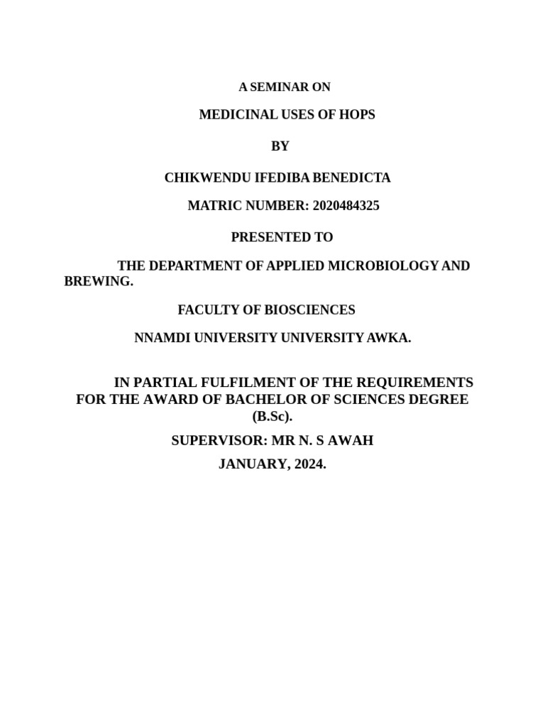 Medicinal Uses of Hops Seminar | PDF | Hops | Alternative Medicine