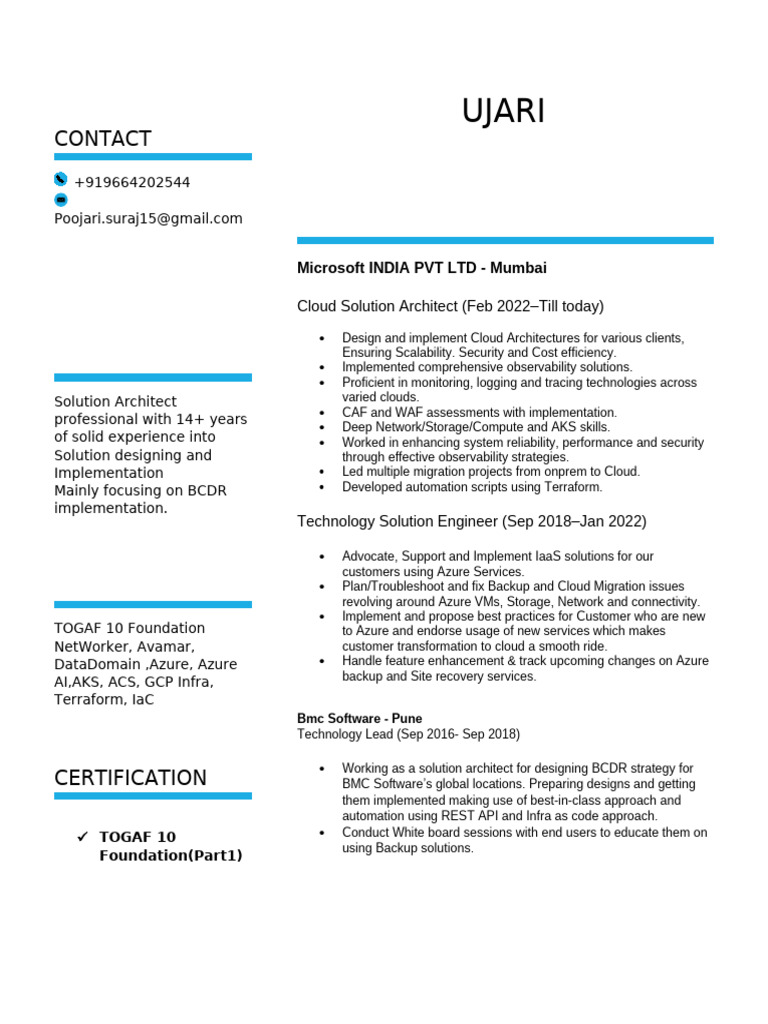 Cloud Solution Architect Resume | PDF | Microsoft Azure | Cloud Computing