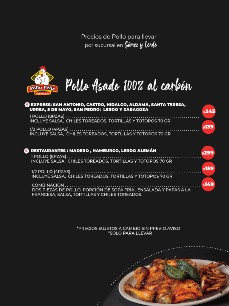 Menú de Pollo para Llevar | PDF | Cocinando | Cocina latinoamericana