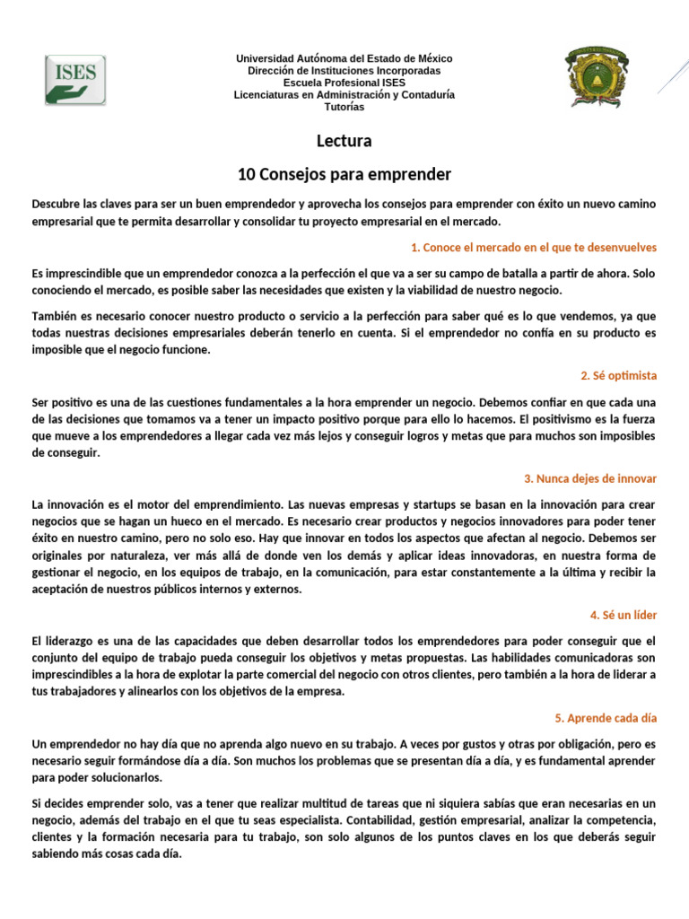 10 Consejos para Emprender con Éxito | PDF | Iniciativa empresarial