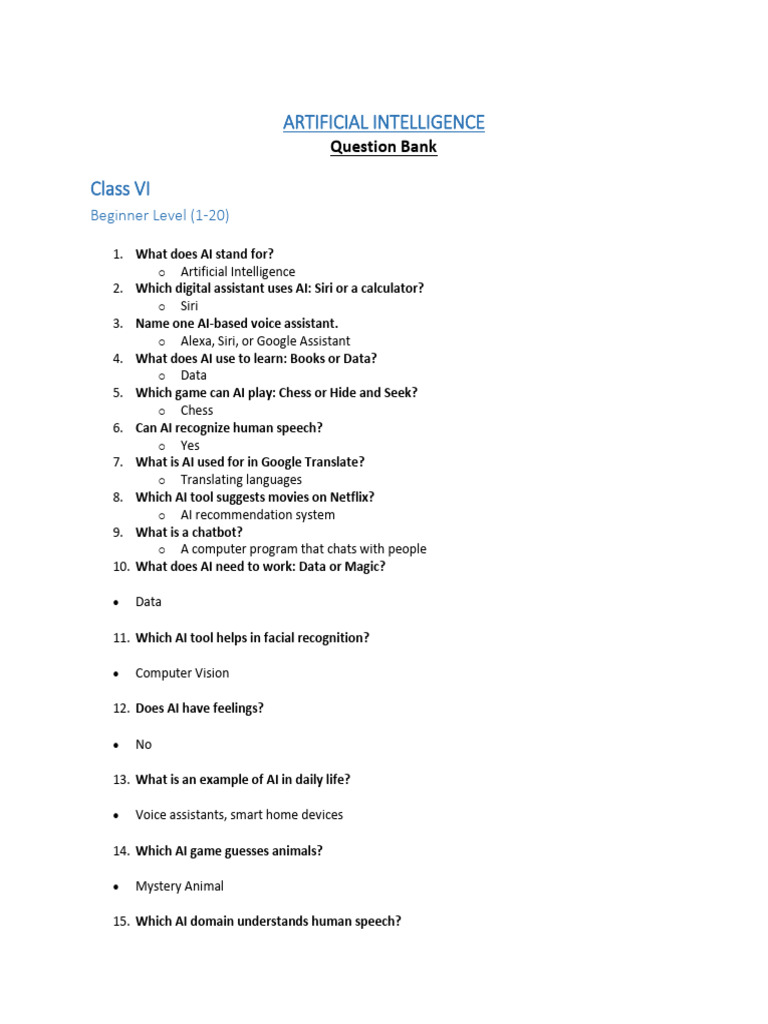 AI-Powered Question Bank for Class VI-VII | PDF | Artificial ...