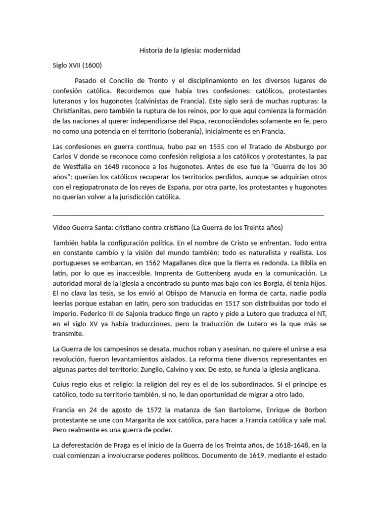 Historia de la Iglesia en la Modernidad | PDF | protestantismo ...