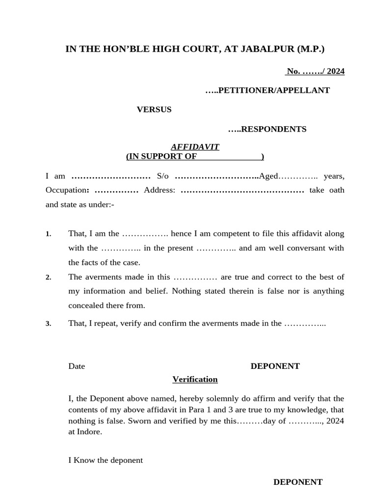 Affidavit Template for Court Submission | PDF