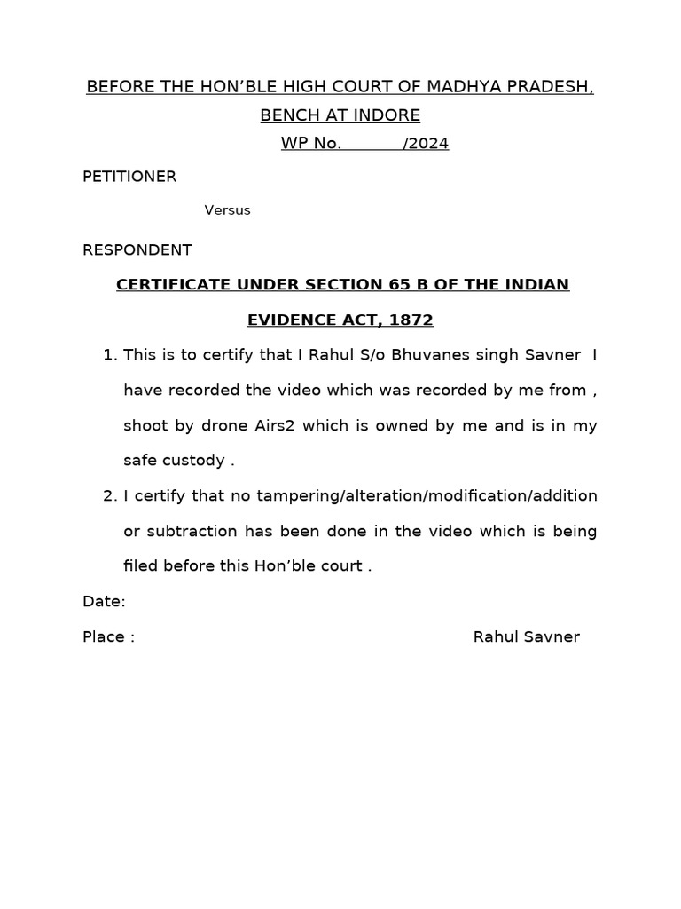 Rahul Photographer 65 B Indian Evidance Act Application | PDF