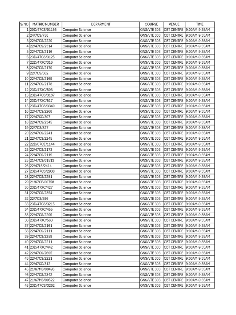 Computer Science Exam Schedule 2023 | PDF | Computer Science | Computing