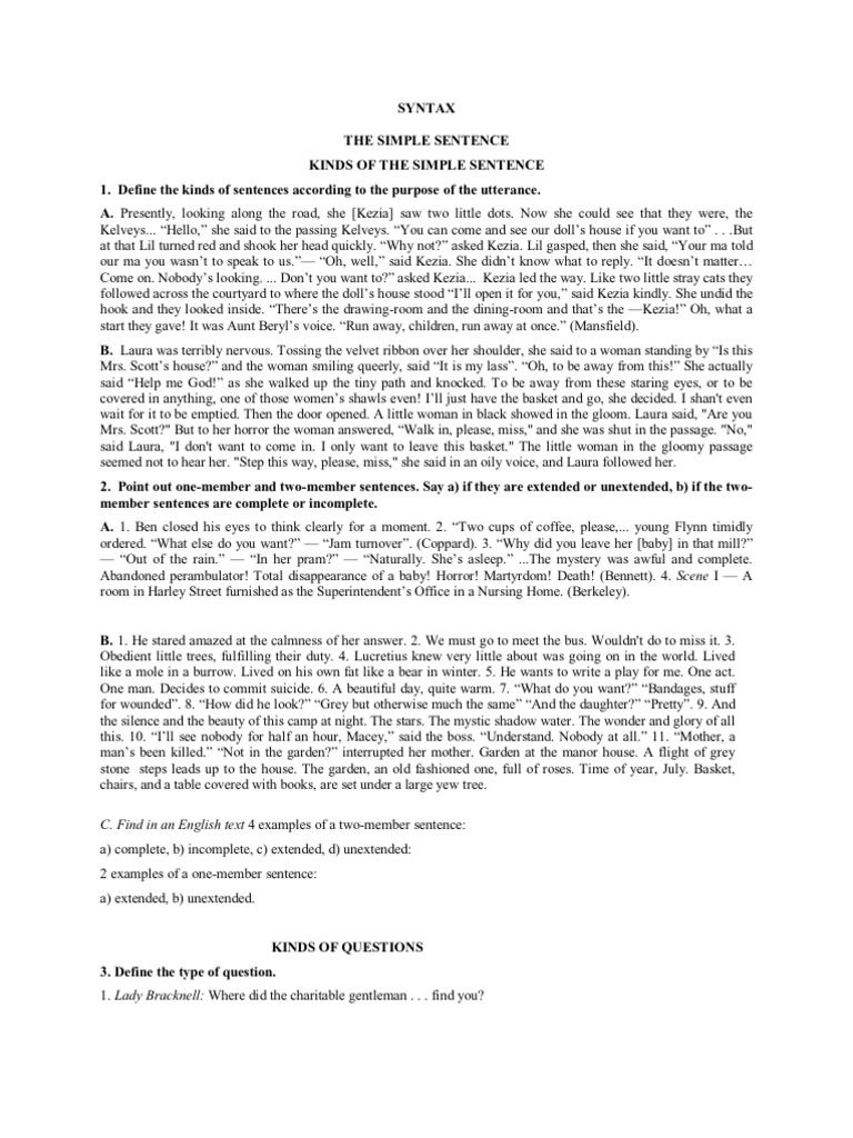 Syntax Exercises and Answers PDF | PDF | Verb | Rules