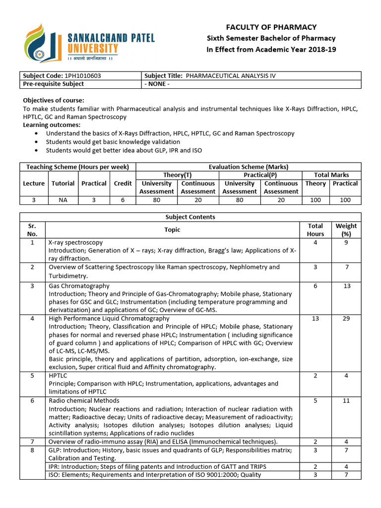 Pharmaceutical Analysis IV Course Overview | PDF | High Performance ...
