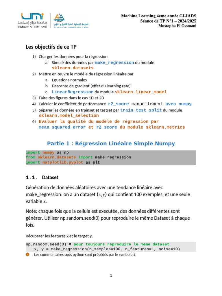 TP Régression Linéaire avec Python 2024 | PDF | Analyse de régression ...