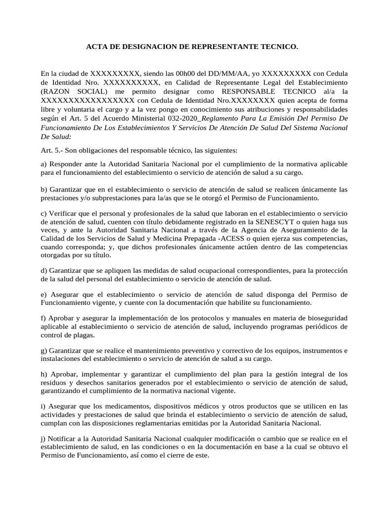Acta de Designación de Representante Técnico | PDF