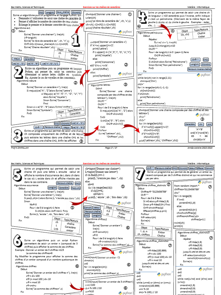 Exercices Python sur les chaînes de caractères | PDF | Développement de ...