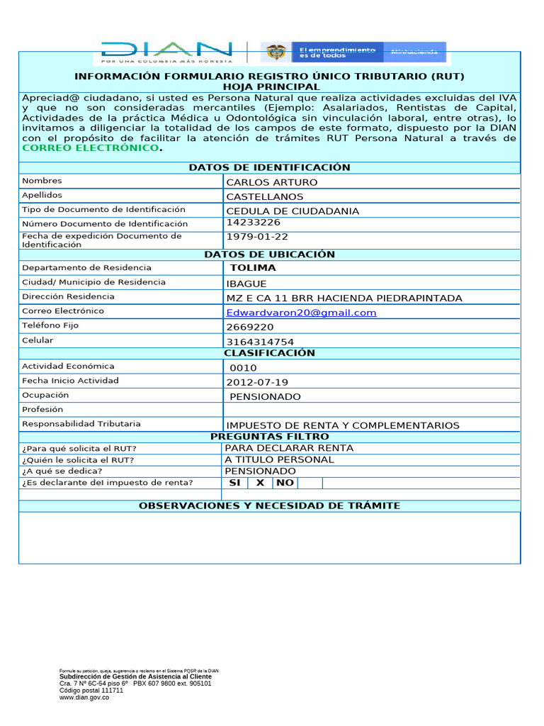 Guía para Registro Único Tributario RUT | PDF