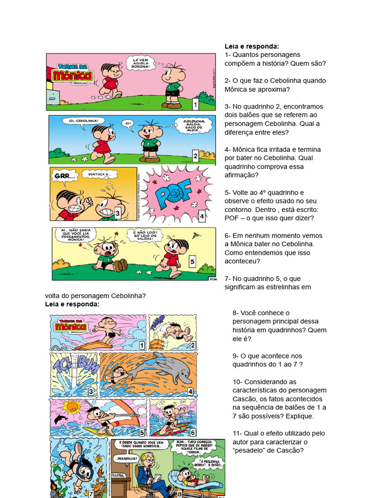 Análise de Quadrinhos: Cebolinha e Mônica | PDF | Quadrinhos ...