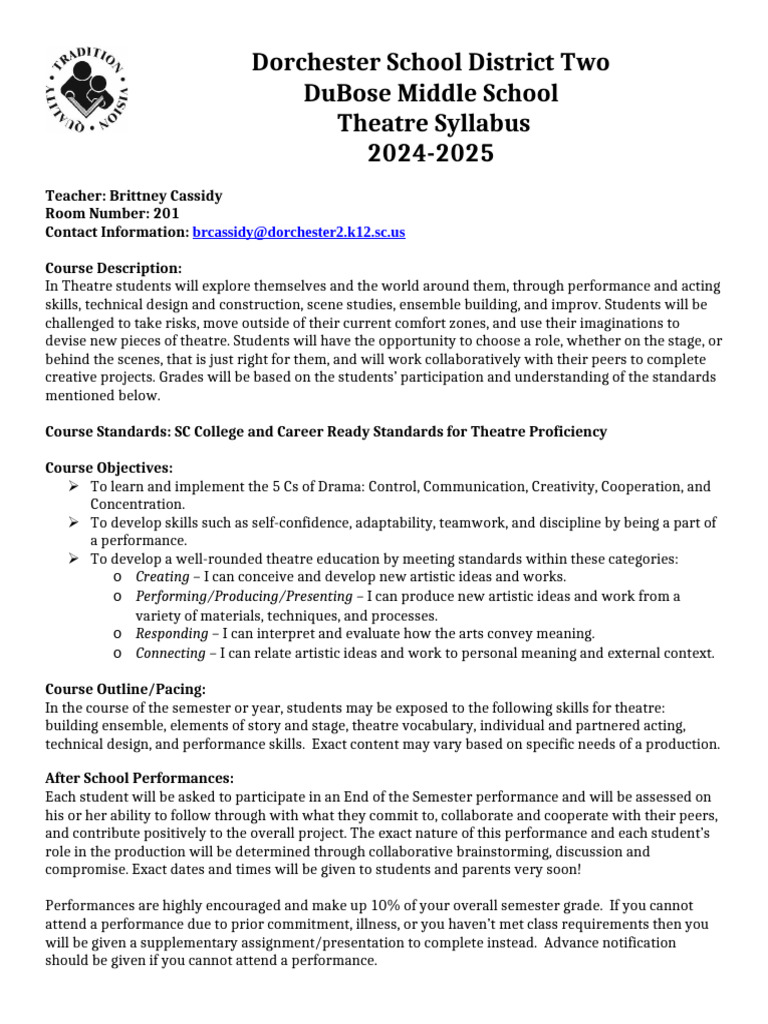 DMS+Theatre+6 8+Course+Syllabus+2024 25 | PDF | Teachers | Disciplines