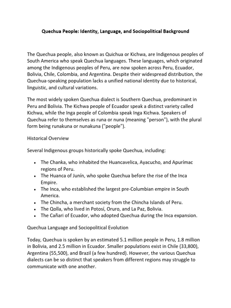 Quechua People Identity Language and Sociopolitical Background | PDF ...