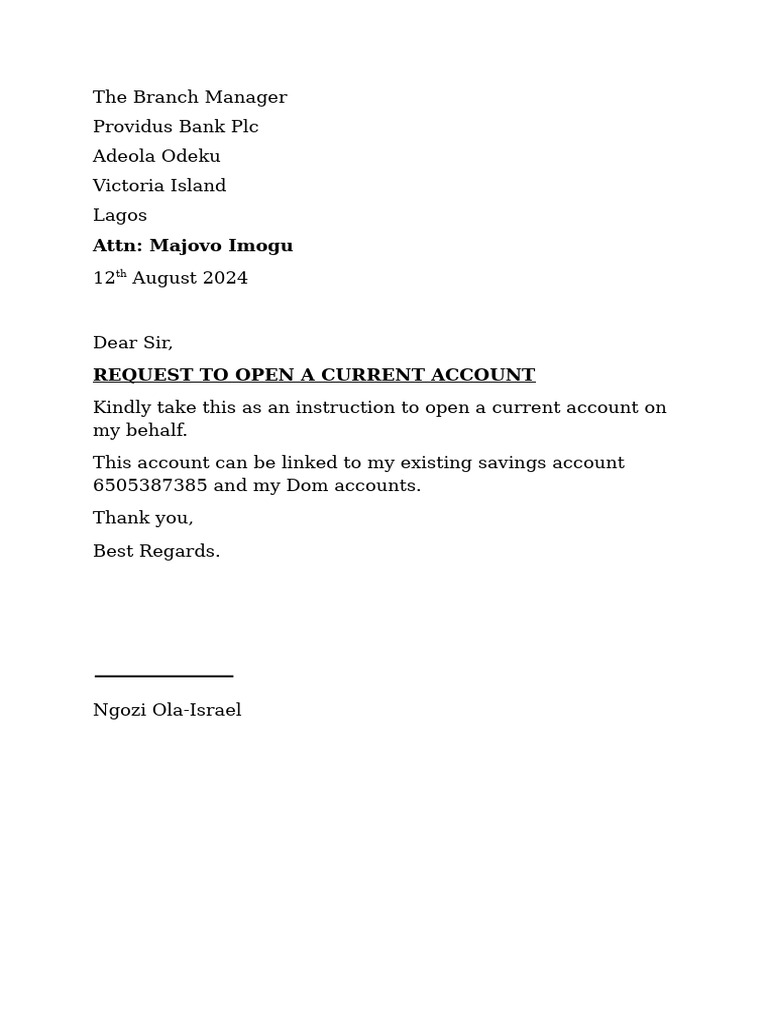 Current Account Opening Request | PDF