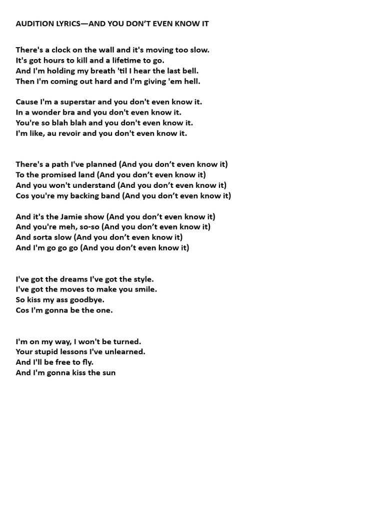 Lyrics - and You Don't Even Know It | PDF