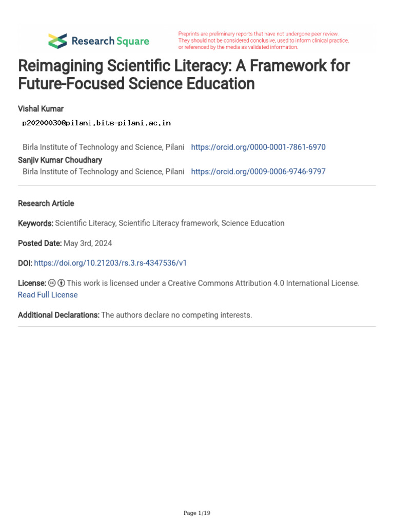 Reconstructing Scientific Literacy Framework | PDF | Science Education ...