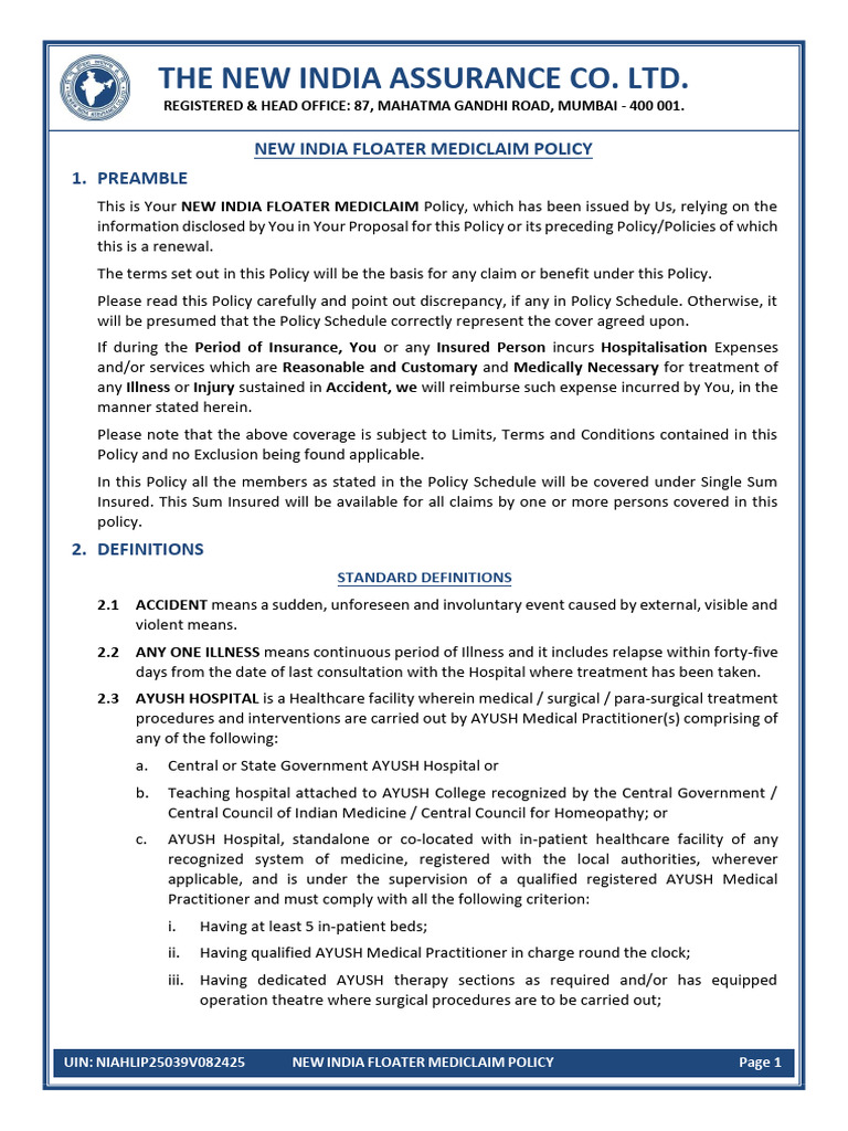 NATIONAL INSURANCE MEDICLAIM POLICY PREMIUM CHART WITH TPA PDF INDIA visual data 7
