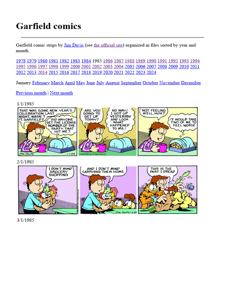 Garfield Comics Archive by Year PDF