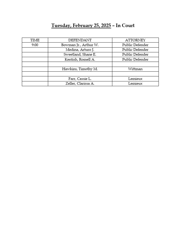 Jefferson County Court Schedule: Feb 25, 2025 | PDF