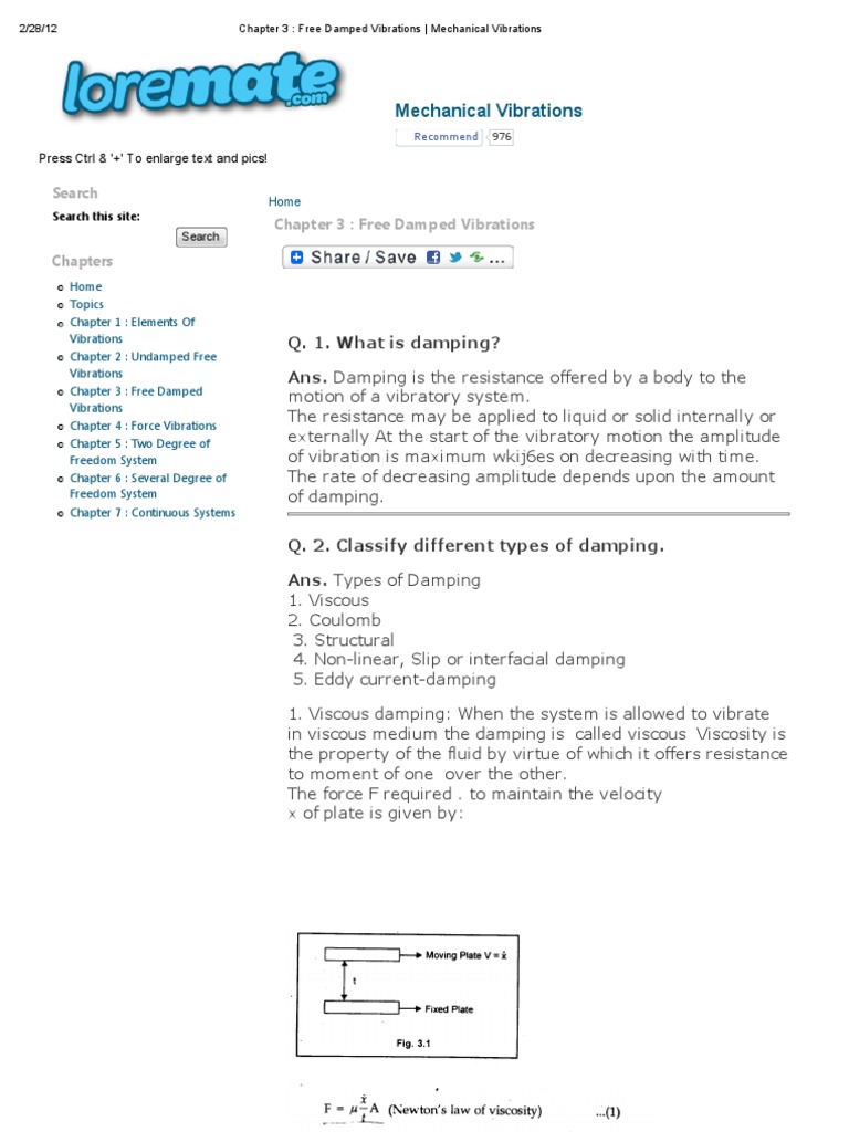 Free Damped Vibrations Overview | PDF | Friction | Viscosity