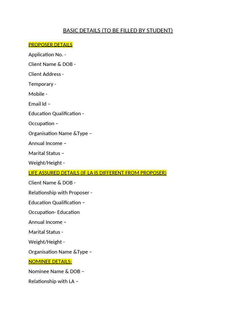 Basic Details Form - New | PDF
