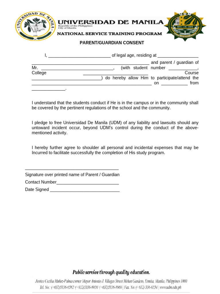 Parent/Guardian Consent Form Template | PDF