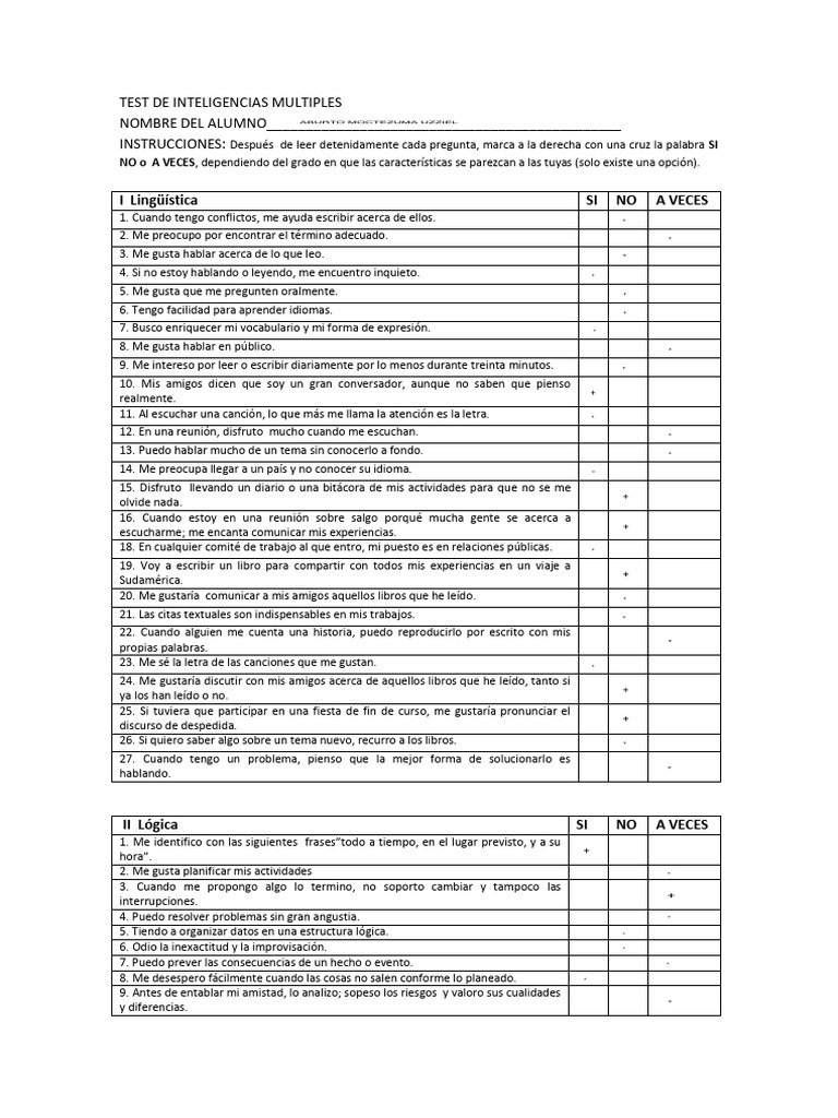 Test de Inteligencias Multiples 2025 | PDF