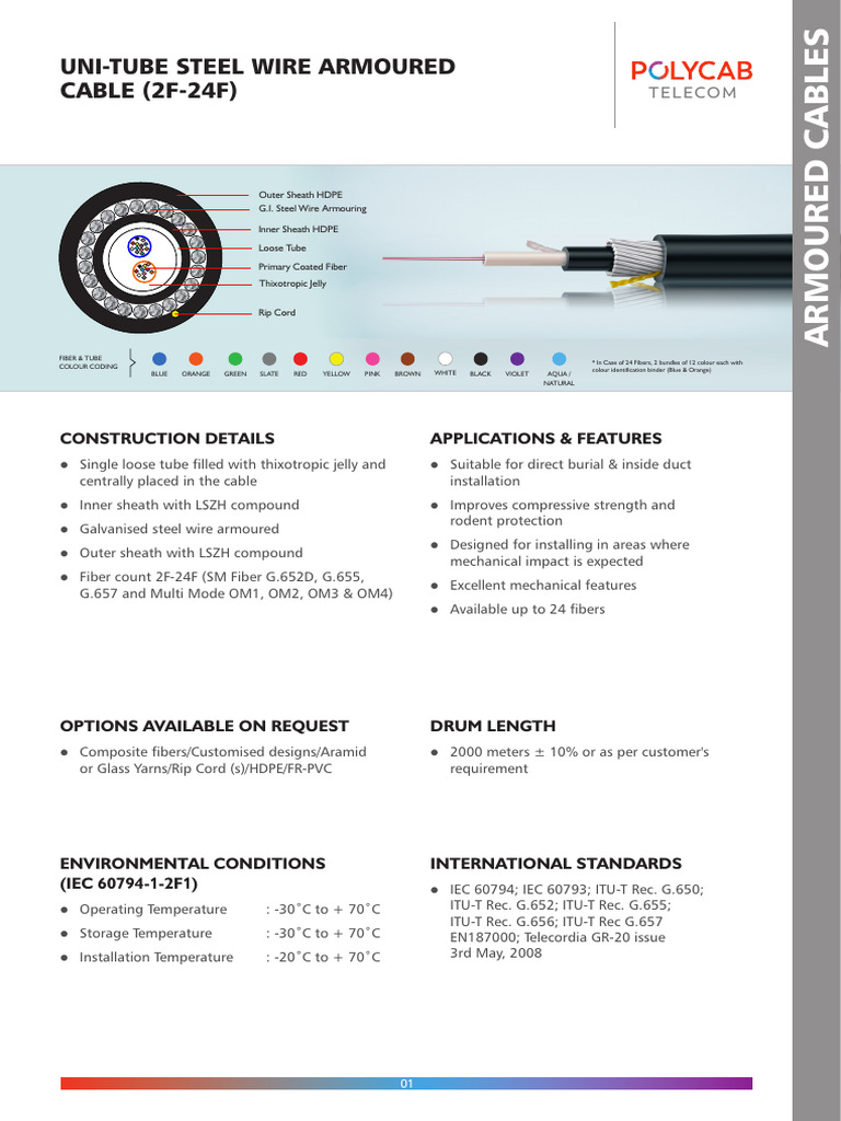 Uni Tube Steel Wire Armoured Cable 2F 24F | PDF | Optical Fiber | Materials
