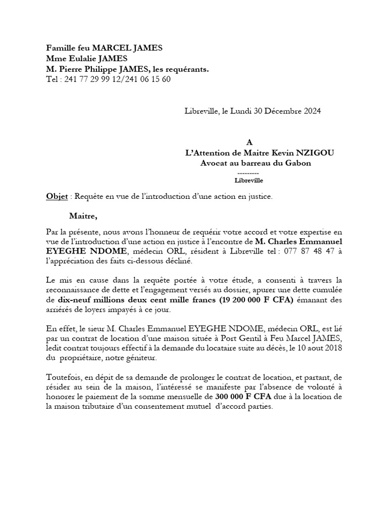 Action en justice contre M. EYEGHE NDOME | PDF
