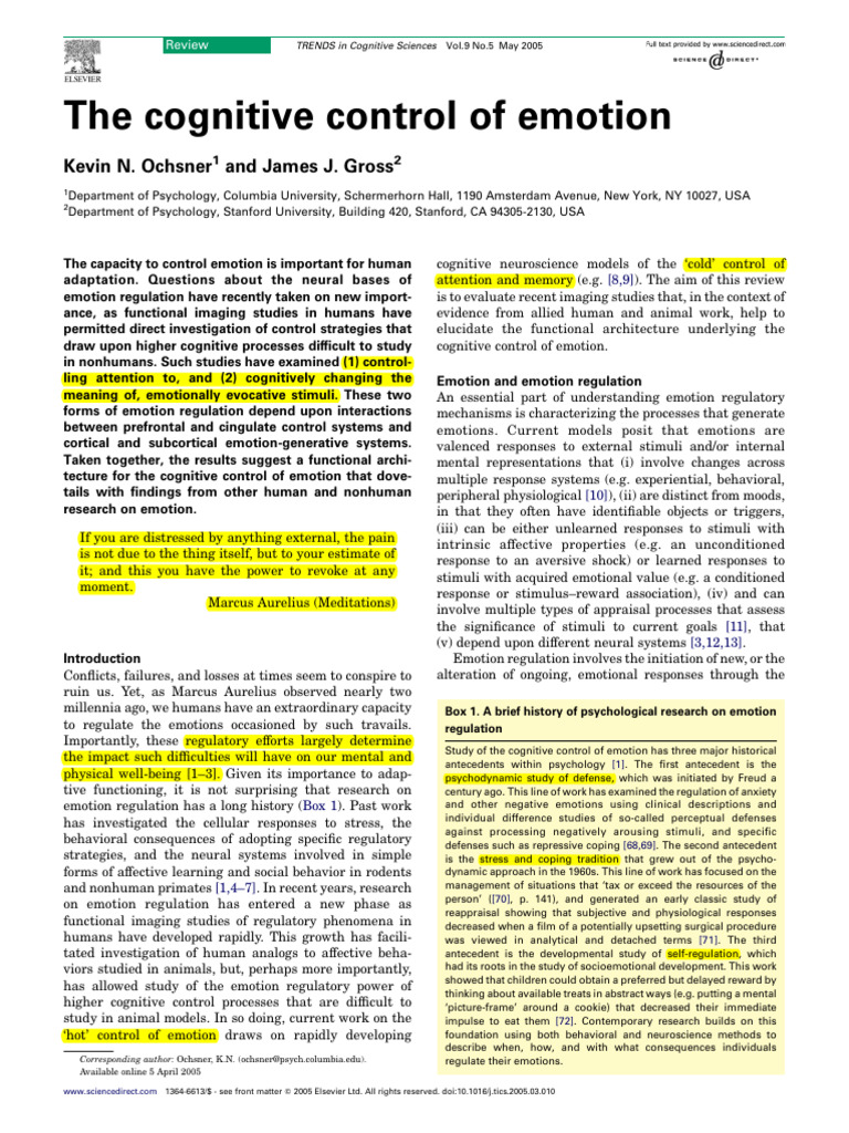 The Cognitive Control of Emotion | PDF | Emotions | Emotional Self ...
