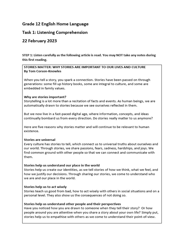 Commond Paper Grade 12 | PDF | Knowledge | Storytelling