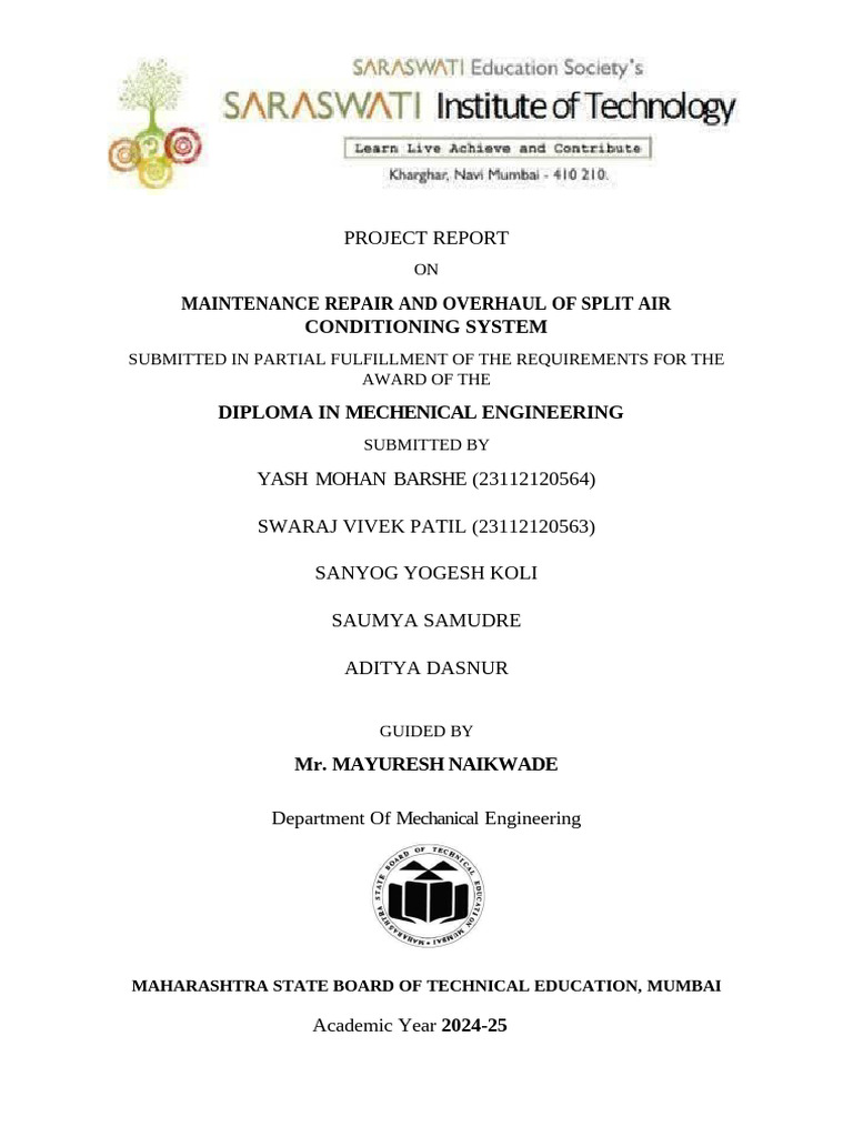 Split AC Maintenance Project Report | PDF | Air Conditioning | Heat ...