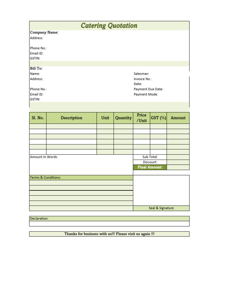 Catering Quotation Template Format | PDF