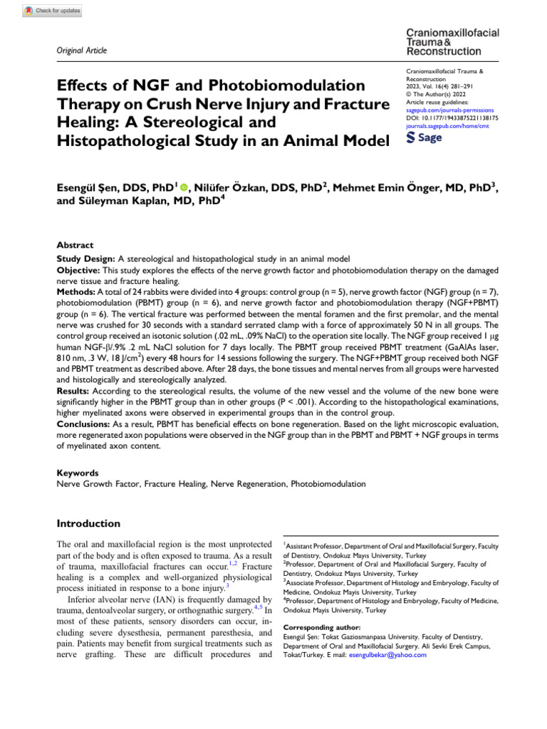 Sen Et Al 2023 Effects of NGF and Photobiomodulation Therapy On Crush ...