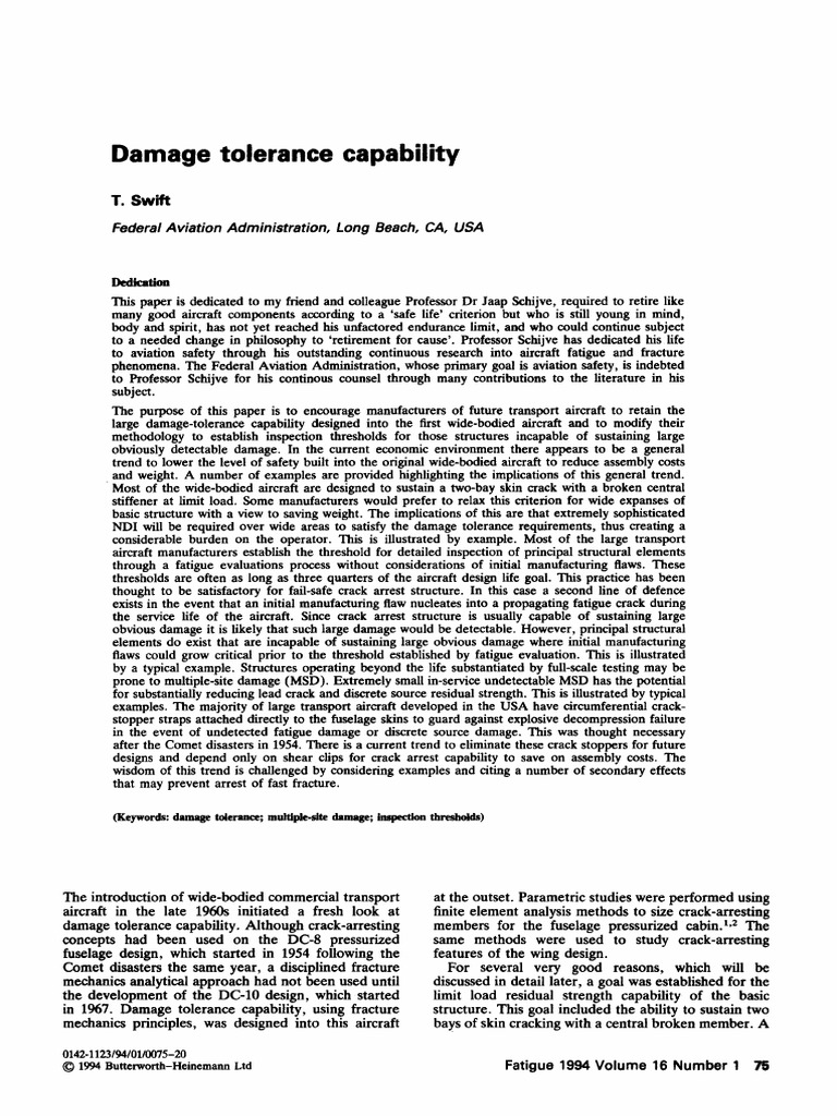 Damage Tolerance in Aircraft Design | PDF | Fracture | Fatigue (Material)