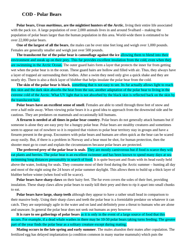 Abdullah Student - [Template] COD - Polar Bears | PDF | Polar Bear | Bears