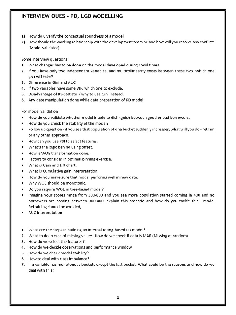 Credit Risk Modelling Interview Questions | PDF | Credit | Finance ...