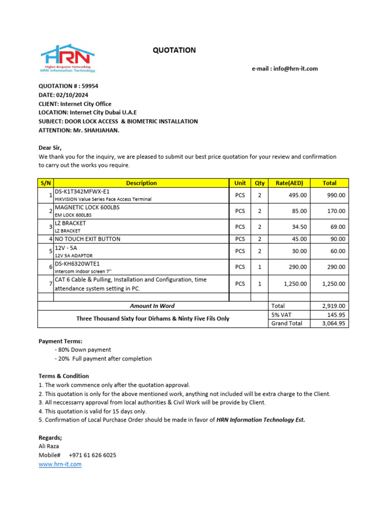 Door Lock Access Quotation | PDF