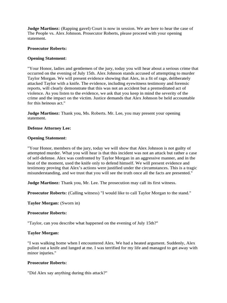 Courtroom Script: Persuasive Arguments | PDF | Witness | Prosecutor