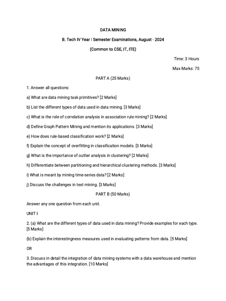 Data Mining Exam Questions 2024 | PDF | Cluster Analysis | Data Mining