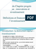 Thème 3 Investissement-Progrès Technique - Définition Financement Investissement