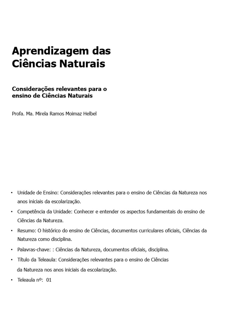 Ensino de Ciências da Natureza: Diretrizes | PDF | Science | Pedagogia