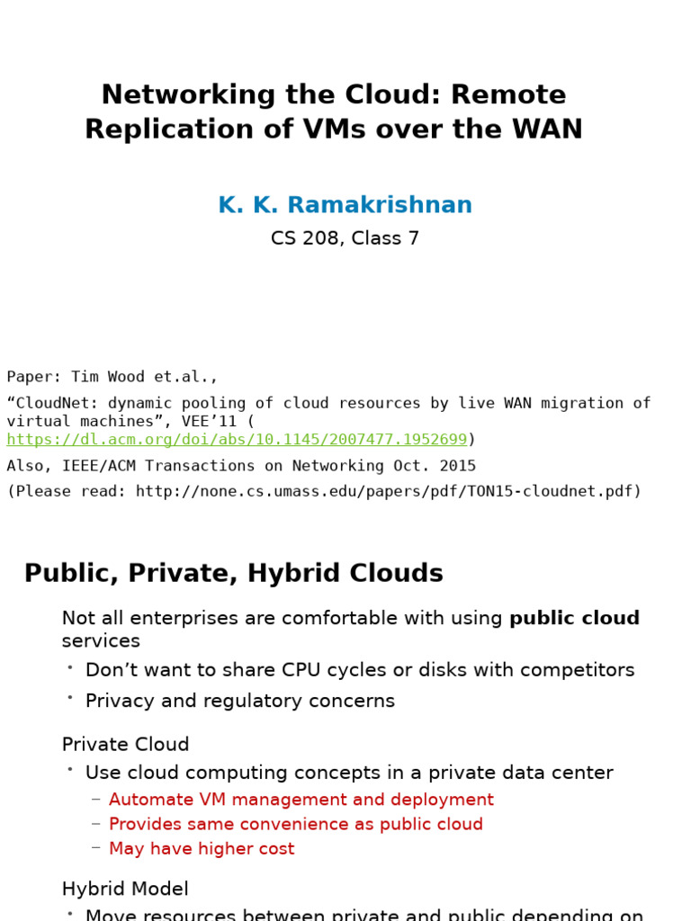 Cloud Networking: WAN VM Replication | PDF | Cloud Computing | Computer ...