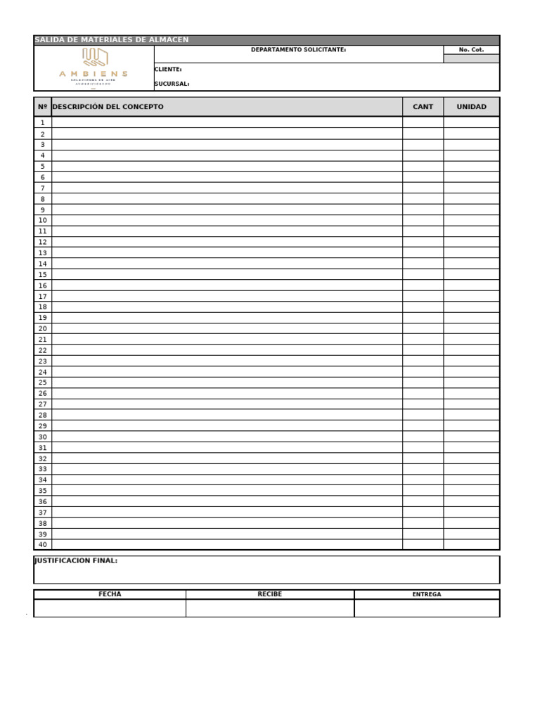 Formato salida de almacen | PDF