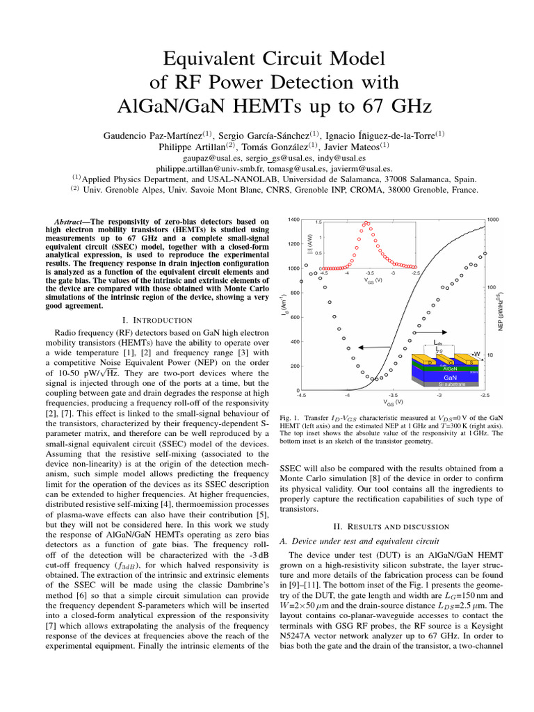 230-Equivalent Circuit Model of RF Power Detection With AlGaNGaN HEMTs ...